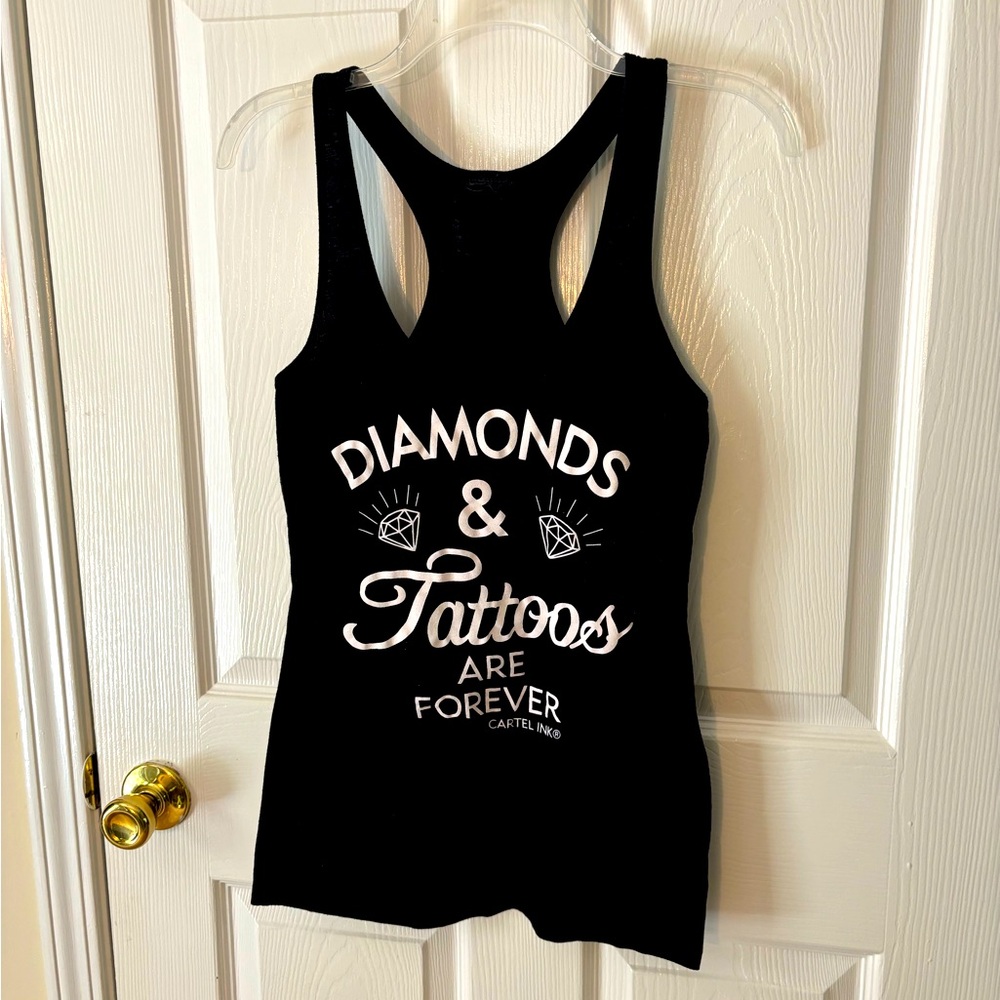 Diamonds and tattoos are forever cartel Ink black racer back long tank shirt fun